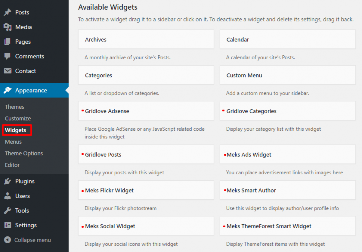 Widgets - Gridlove WordPress Theme Documentation - Meks