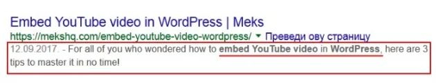 meta description in WordPress keywords example