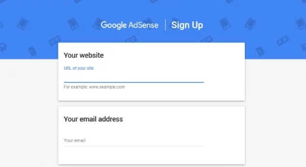 sign up form to add google adsense to wordpress