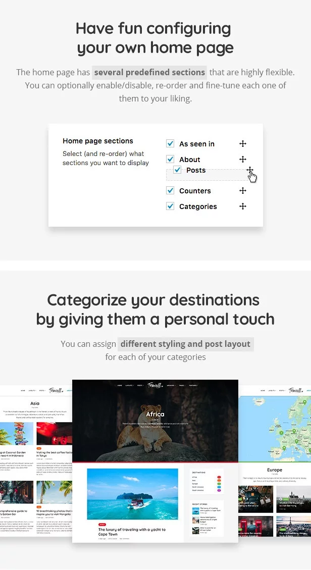 WordPress travel theme Trawell unlimited customization features infographic