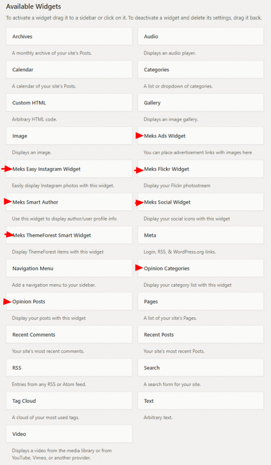 Widgets - Opinion WordPress Theme Documentation - Meks