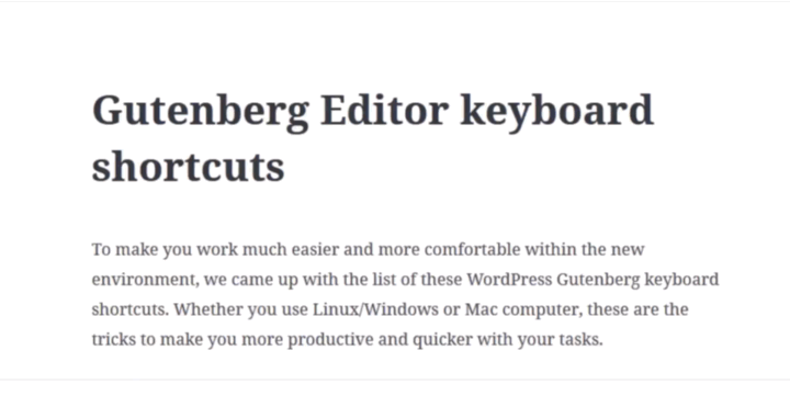 Gutenberg keyboard shortcuts code visual switch 