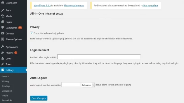 how-to-make-my-wordpress-site-private-all-in-one-intranet-settings-screenshot