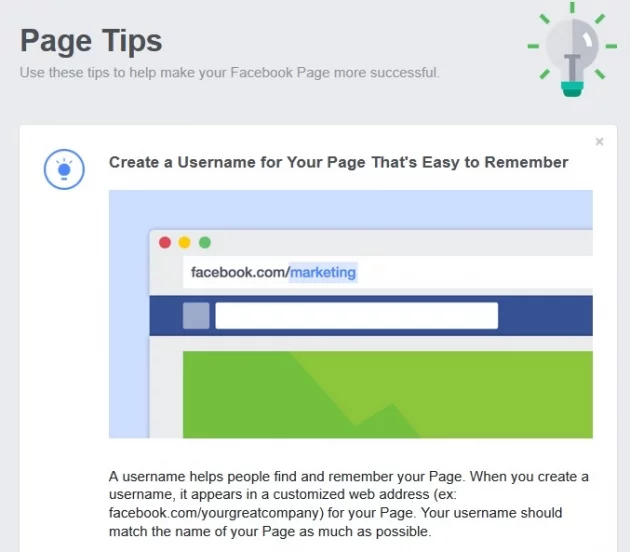 facebook page tip screenshot