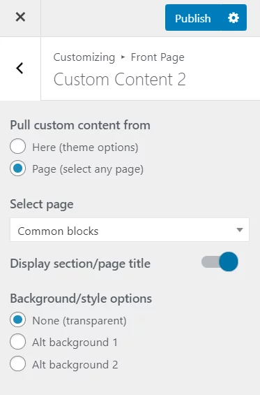 Custom content from any page Megaphone WordPress theme