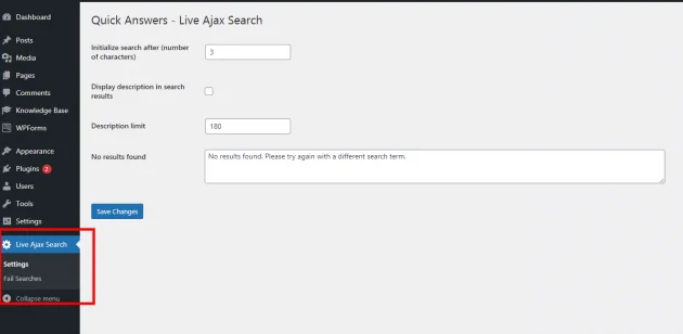 live search settings